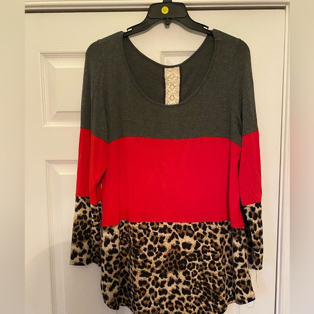 Grey, red and leopard long sleeve top